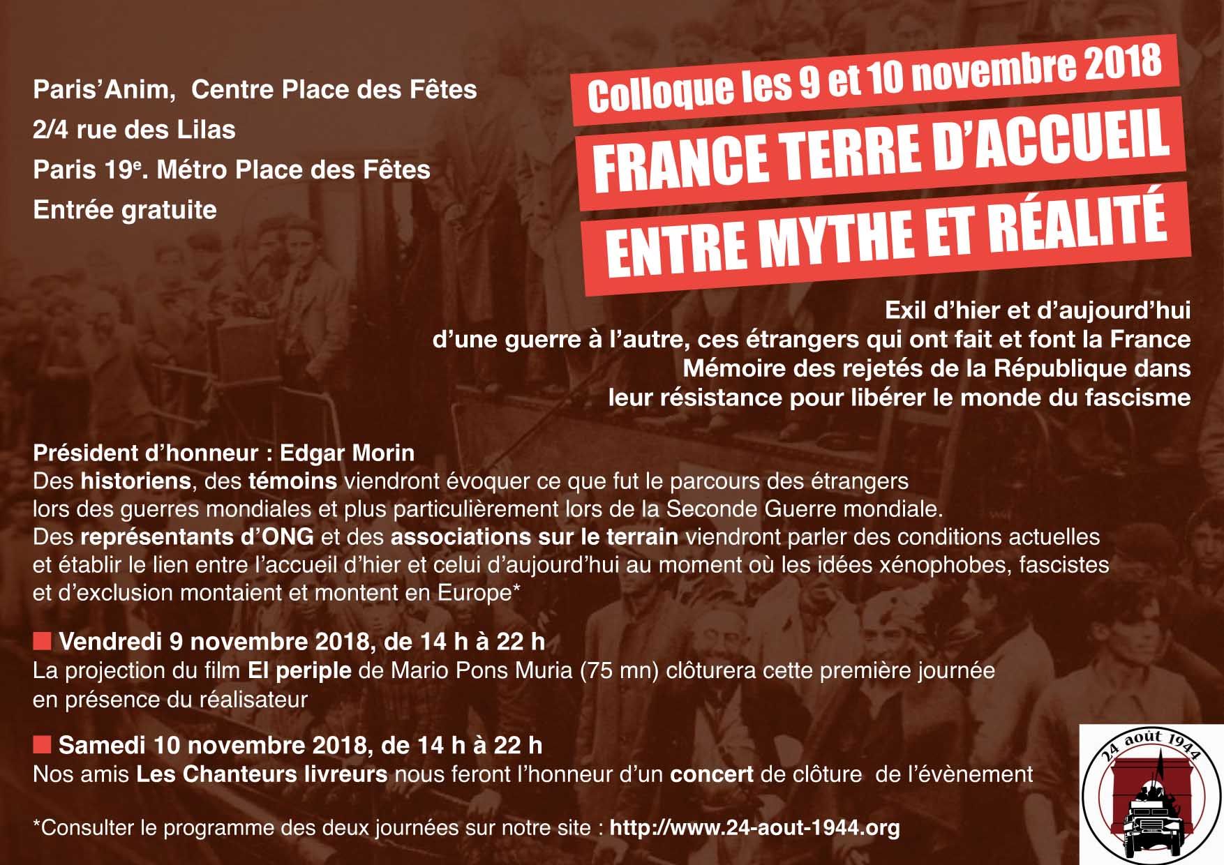 Affiche colloque 9&10 nov: France terre d'accueil…