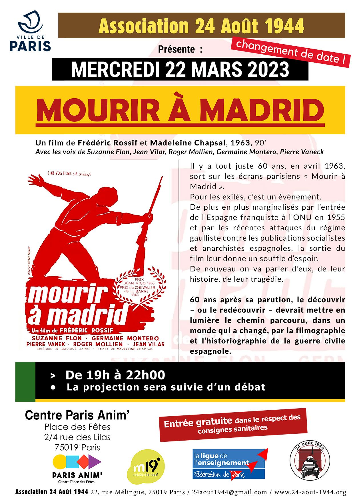 Mourir à Madrid Projection le 22 mars 2023